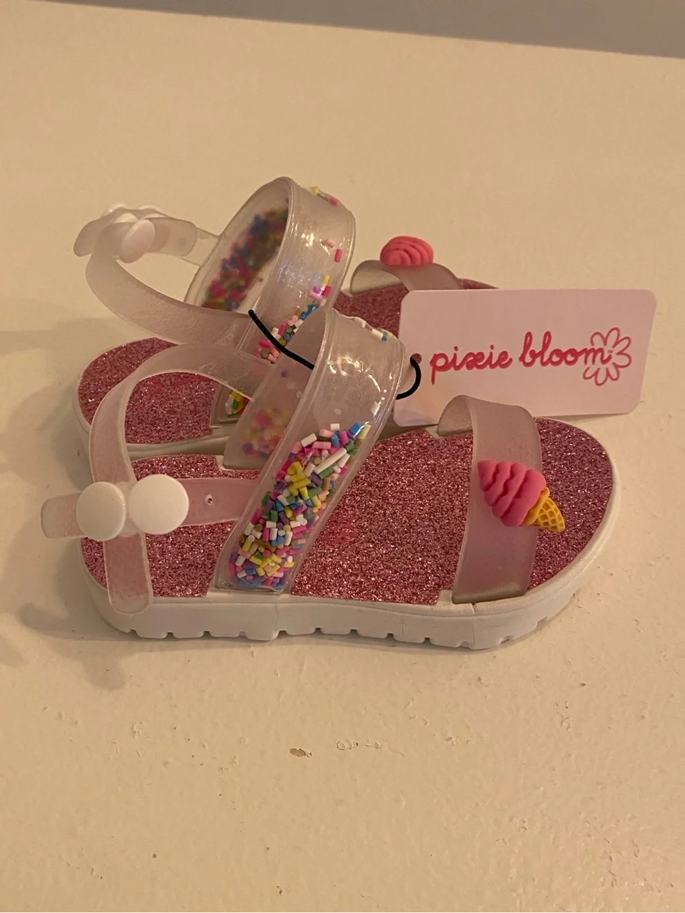 NWT Pixie Bloom Girls Pink Sprinkle Ice Cream Jelly Sandals Size 3/4